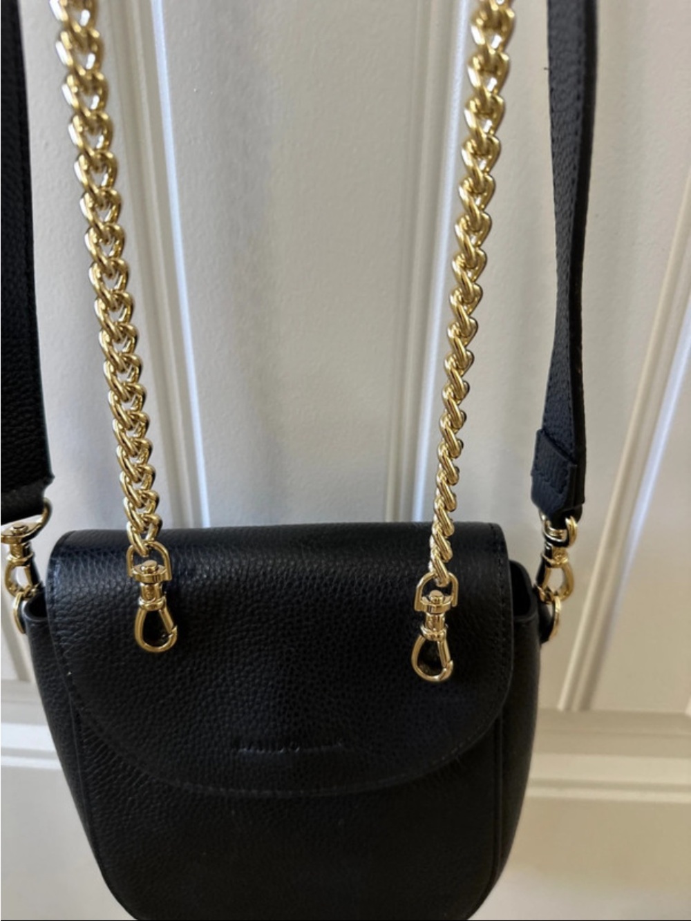 Bandolier Black Crossbody Shay Bag with Gold Chain Detail - Picture 2 of 5